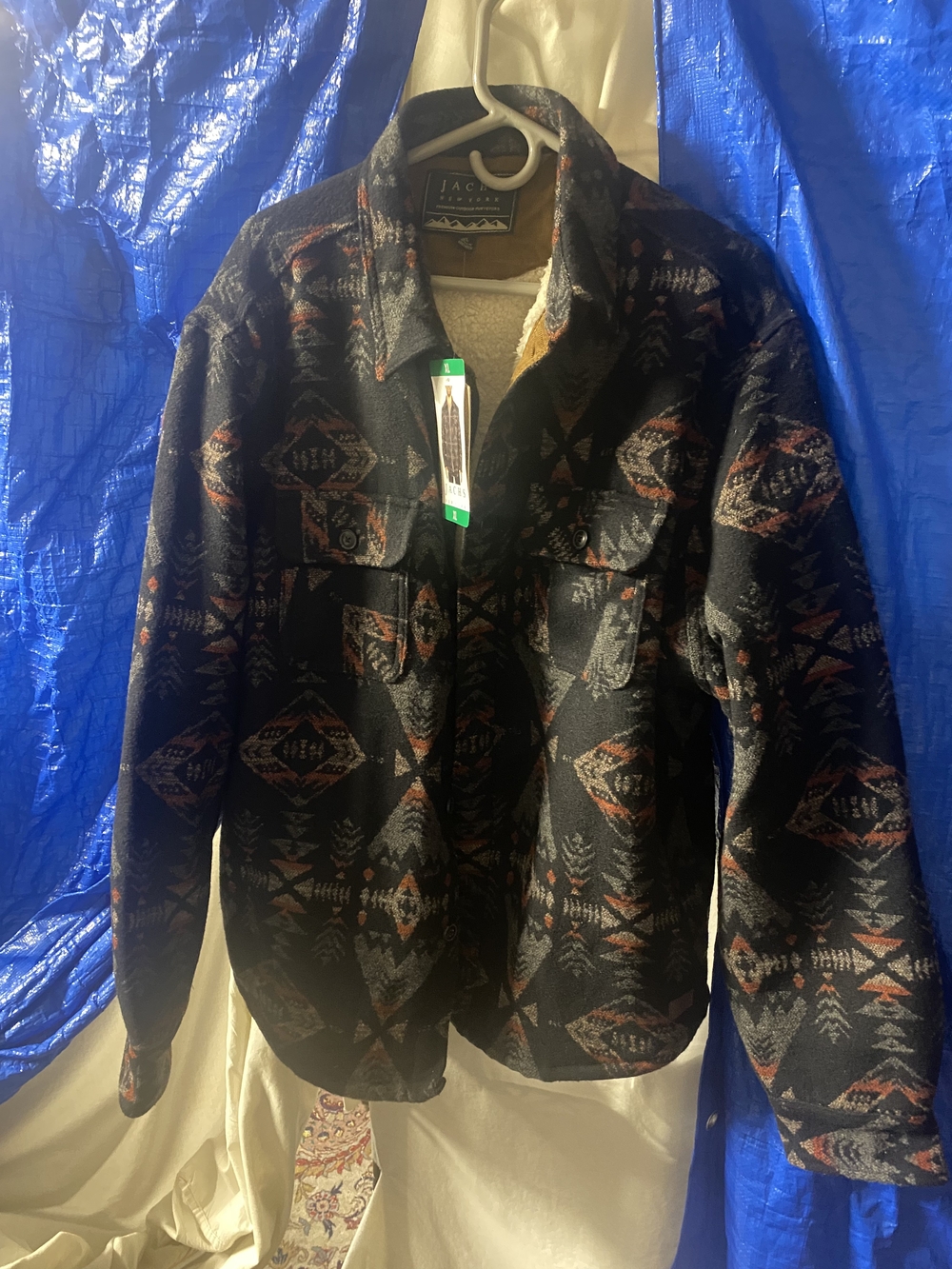 Jachs Black Patterned Shirt Jacket with Rust and Gray Accents